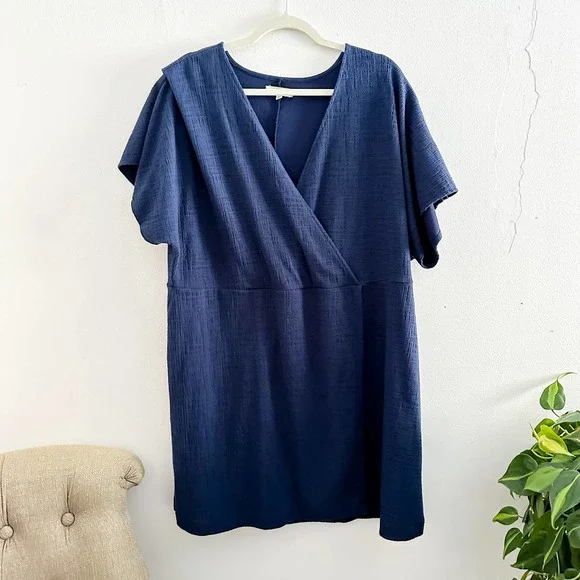 madewell navy blue dress Embroidered Puff-Sleeve Babydoll Dress in Indigo Plaid